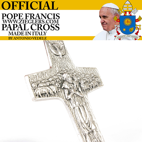 Original Pope Francis Papal Pectoral Cross image of Holy Spirit dove and good shepherd with sheep made in Italy Antonio Vedele