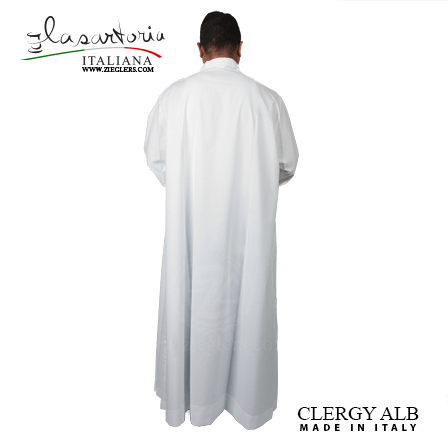 clergy-priest-alb-lightweight-made-in-white-cotton-polyester-cool-breathable-fabric-back-view-made-in-italy-saralb.png