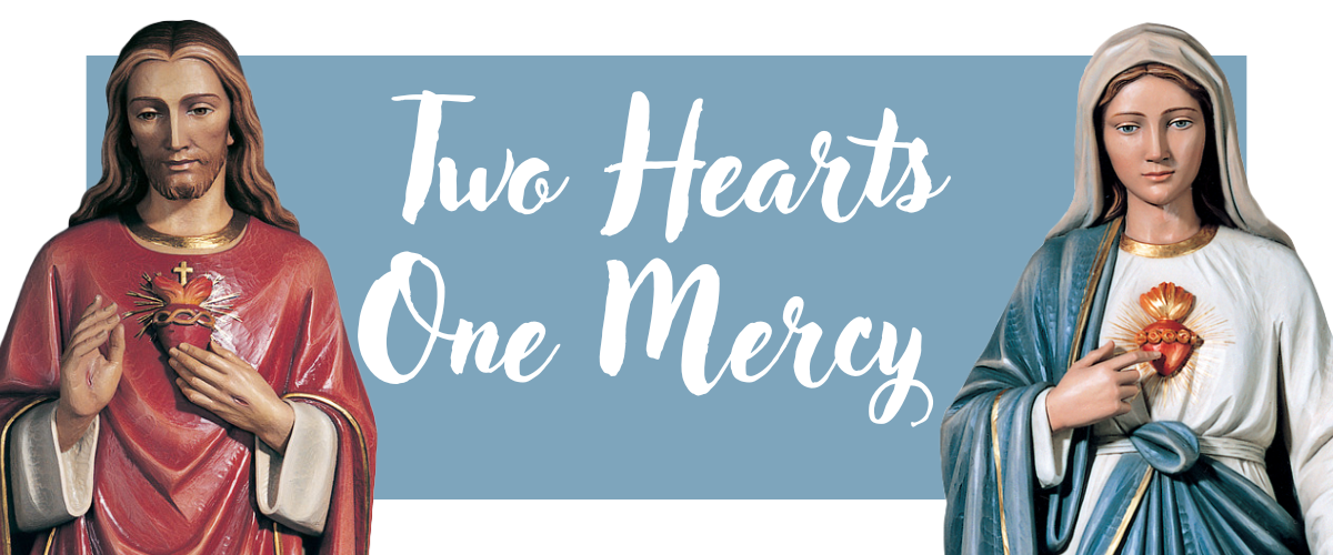 Sacred Heartand Immaculate Heart statues with overlay text